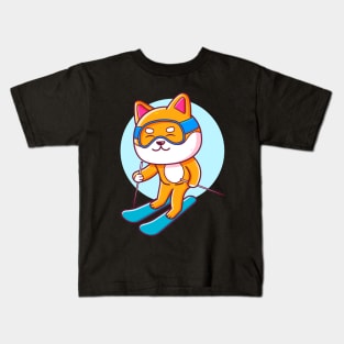 Cute Shiba Inu Ski Kids T-Shirt